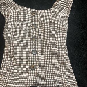 Zara Brown and White Houndstooth Top